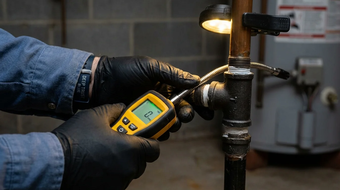 Gas leak detection with electronic sniffer by Johns Plumbing LLC in Prague