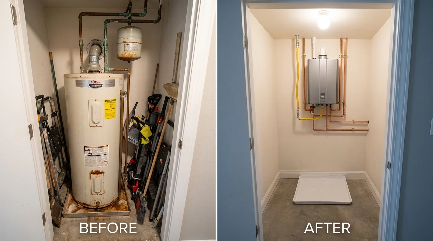 Tank water heater versus wall-mounted tankless unit comparison for Prague, OK homeowners