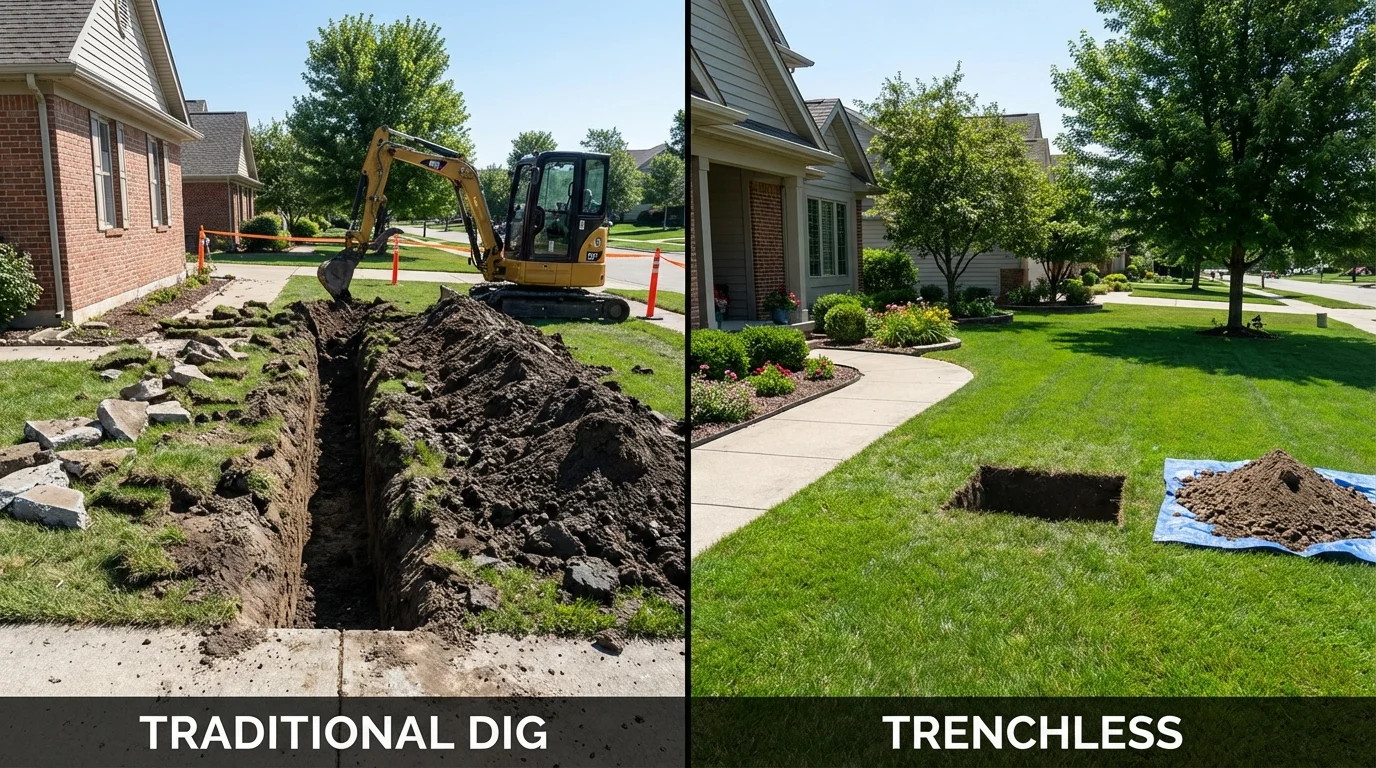 Trenchless sewer repair with minimal yard damage versus traditional excavation in Prague, OK